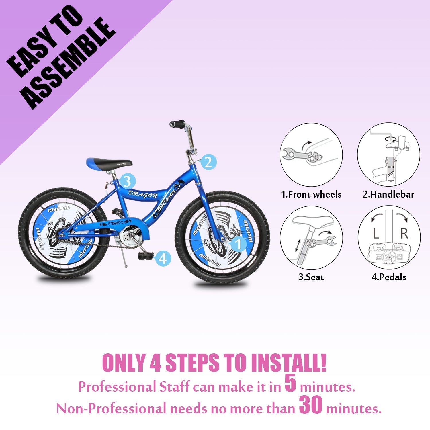 Tracer Bikes | Micargi Dragon 20" Kids Bike, Single Speed, BMX Style, Hi-Ten Steel Frame | Chico USA, Inc.
