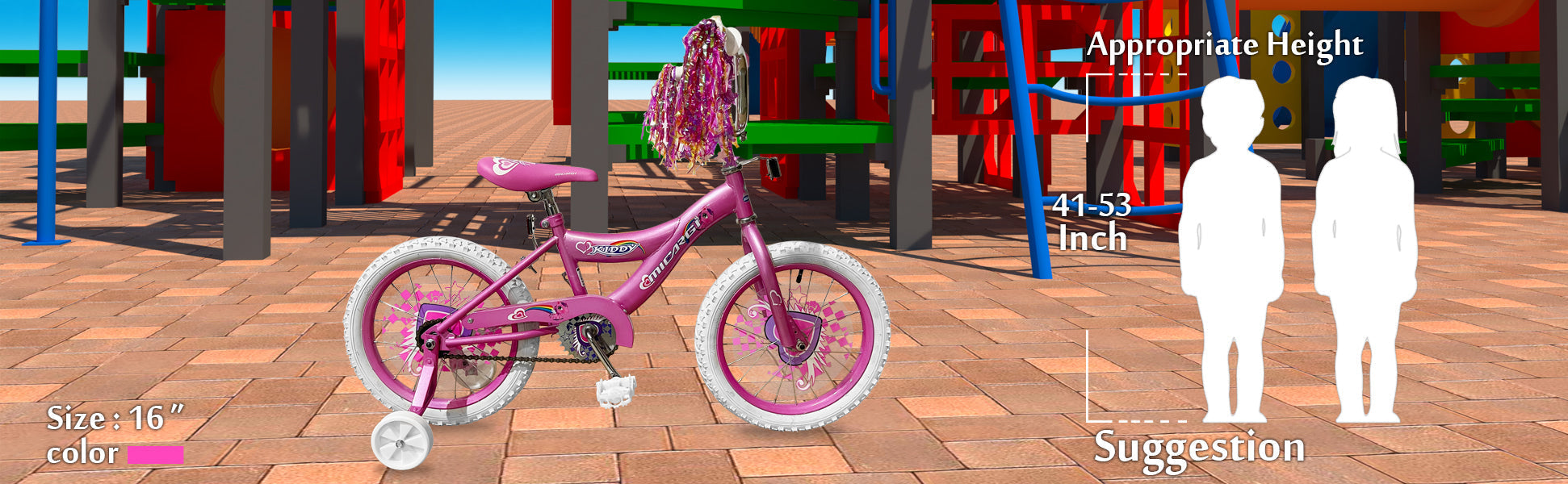 Tracer Bikes | Micargi Kiddy 16" Kids Bike, BMX S-Type Frame, Coaster Brake, with Training Wheels, Multiple Colors | Chico USA, Inc.