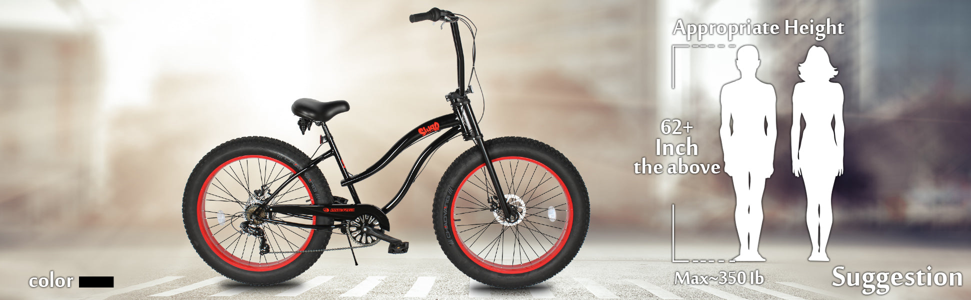 Tracer Bikes | Micargi Slugo SS 26" Beach Cruiser Bike with Shimano 7-Speed Disc Brakes and FAT Tires | Chico USA, Inc.