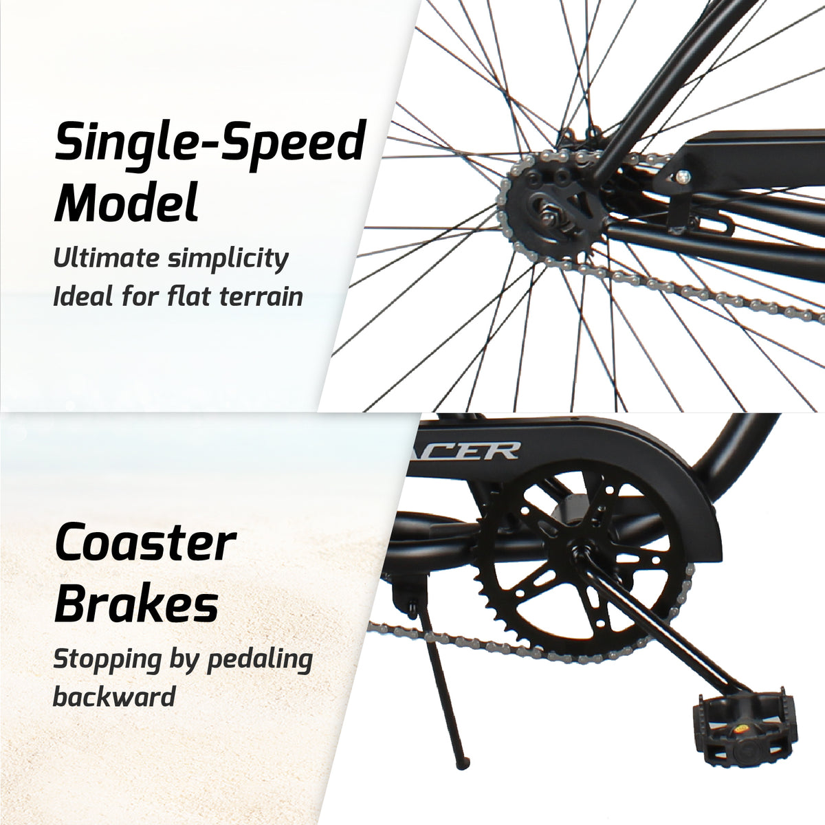 Tracer Bikes | Tracer ACE 26" Beach Cruiser Bike for Men, Single Speed, Hi-ten Steel Frame, Black, 26" Tires | Chico USA, Inc.