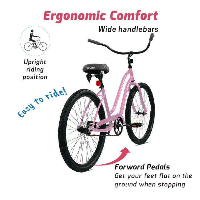 Tracer Bikes | Tracer ACE 26" Female Beach Cruiser with Coaster Brake and Black Spokes in Various Colors | Chico USA, Inc.