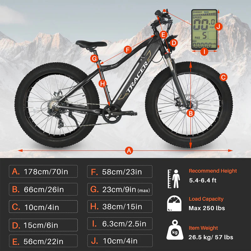 Tracer Bikes | Tracer Tacoma 26" 800W Electric Fat Tire Bike with Dual Suspensions, Shimano 7-Speed, and Disc Brakes | Chico USA, Inc.