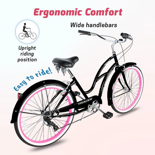 Tracer Bikes | Tracer TAHA 26" Female Beach Cruiser Coaster Brake Bike with Alloy Rims and Fenders 1 Speed | Chico USA, Inc.