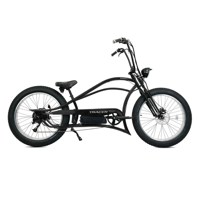 Tracer Bikes | Tracer Tracker DS7 26" 7 Speed Stretch E-Bike with Classic Dual Springer Fork, Disc Brakes, and Shimano Components | Chico USA, Inc.