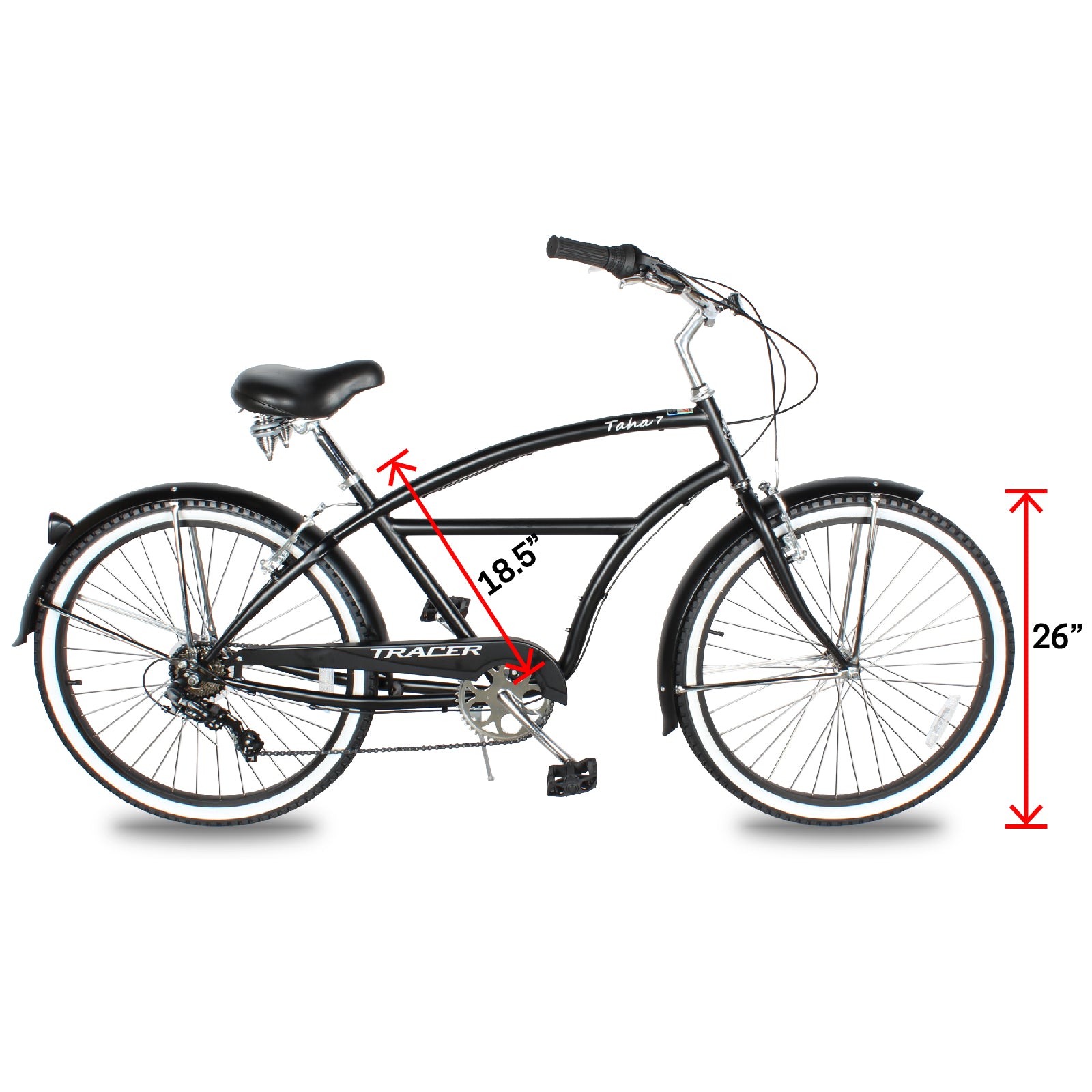 Tracer TAHA 26" Men's Beach Cruiser with Shimano 7-Speed, V-Brake, Alloy Rims - Chico USA, Inc.