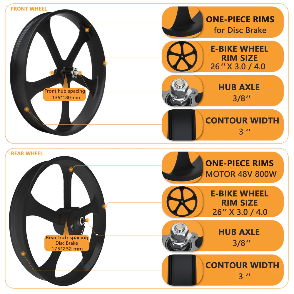 Tracer Bikes | Tracer WH-EDS-A4248800 E-Bike Wheel Set with 800W 48V Motor, Disc Brake Compatible, Black & White | Chico USA, Inc.