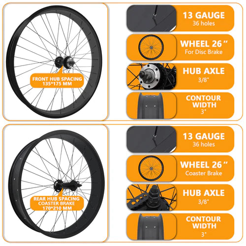 Tracer Bikes | Tracer WH-T752636C 26" Single-Speed Fat Tire Wheel Set with Coaster Brake and Disc Brake Compatibility | Chico USA, Inc.
