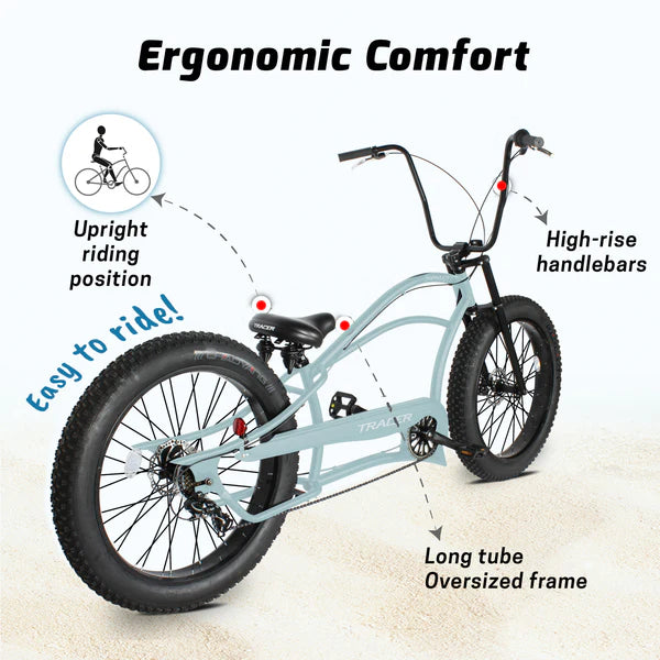 Tracer Bikes | Tracer Siena GT 26'' Chopper Stretch Cruiser Fat Tire Bike with Hi-Rise Handlebars, 1 Speed/7 Speed, Multiple Colors | Chico USA, Inc.