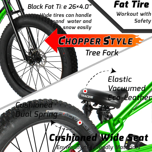 Tracer Bikes | Tracer Siena GT 26'' Chopper Stretch Cruiser Fat Tire Bike with Hi-Rise Handlebars, 1 Speed/7 Speed, Multiple Colors | Chico USA, Inc.