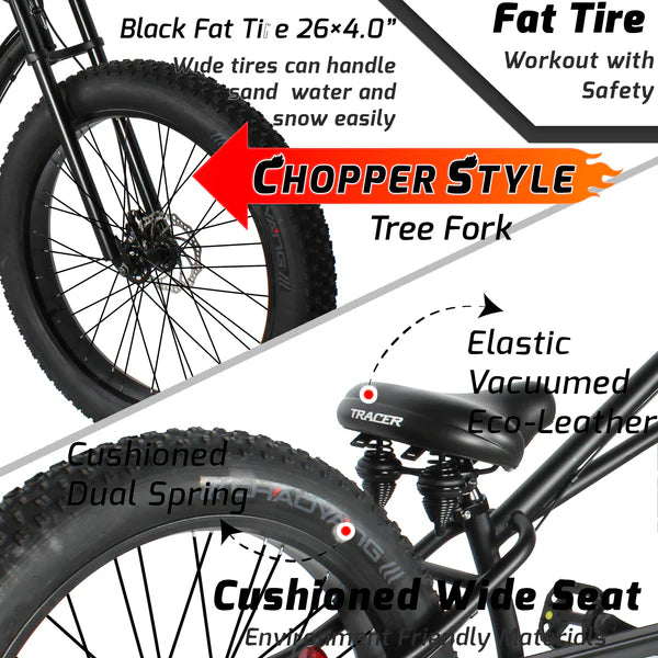 Tracer Bikes | Tracer Siena GT 26'' Chopper Stretch Cruiser Fat Tire Bike with Hi-Rise Handlebars, 1 Speed/7 Speed, Multiple Colors | Chico USA, Inc.