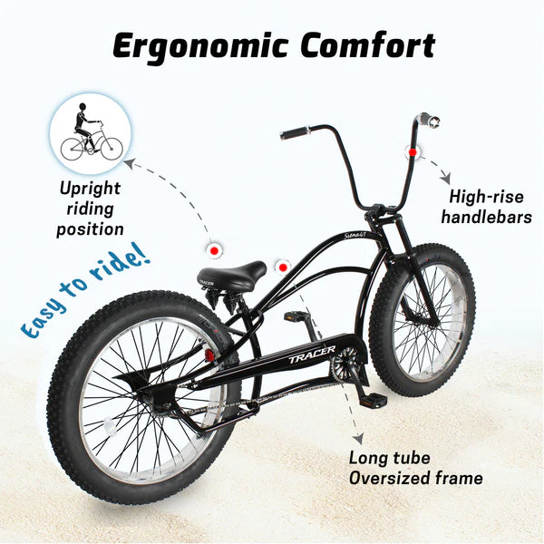 Tracer Siena GT 26'' Chopper Stretch Cruiser Fat Tire Bike with Hi-Rise Handlebars, 1 Speed/7 Speed, Multiple Colors - Chico USA, Inc.