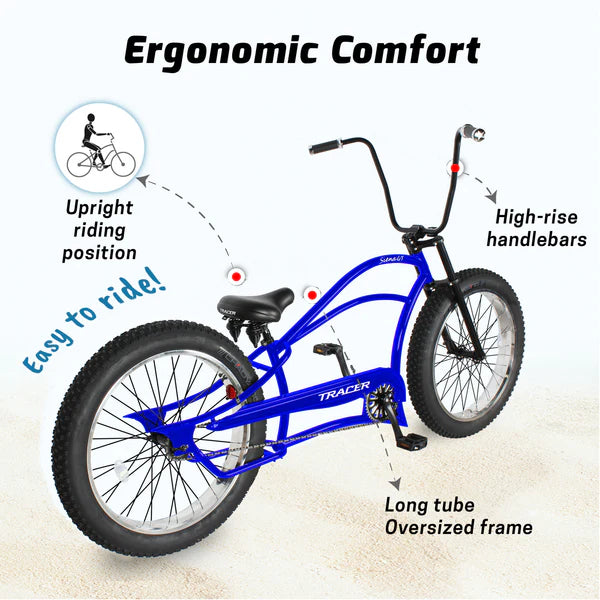 Tracer Siena GT 26'' Chopper Stretch Cruiser Fat Tire Bike with Hi-Rise Handlebars, 1 Speed/7 Speed, Multiple Colors - Chico USA, Inc.