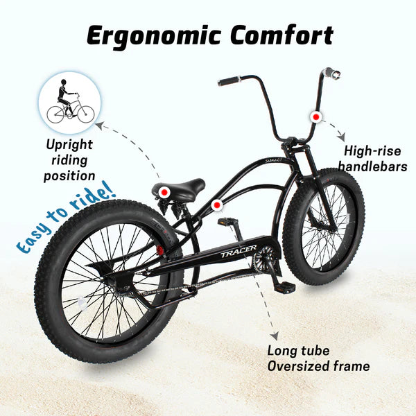 Tracer Siena GT 26'' Chopper Stretch Cruiser Fat Tire Bike with Hi-Rise Handlebars, 1 Speed/7 Speed, Multiple Colors - Chico USA, Inc.