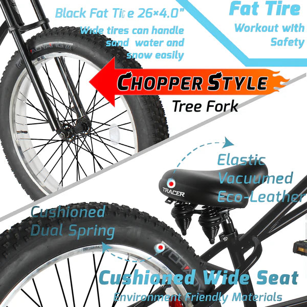 Tracer Siena GT 26'' Chopper Stretch Cruiser Fat Tire Bike with Hi-Rise Handlebars, 1 Speed/7 Speed, Multiple Colors - Chico USA, Inc.