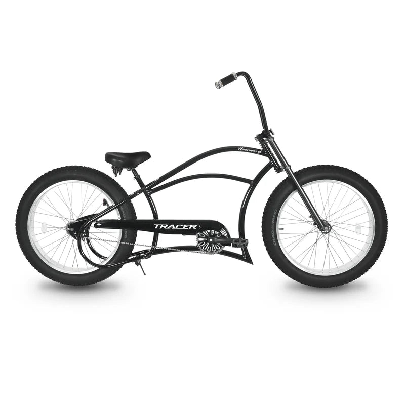 Tracer Bikes | Tracer Harman GT 26" Chopper Cruiser Bike – 26" Fat Tire Stretch Frame, Single Speed, Hi-Ten Steel, Black Matte & Black |  Chico USA, Inc. 
