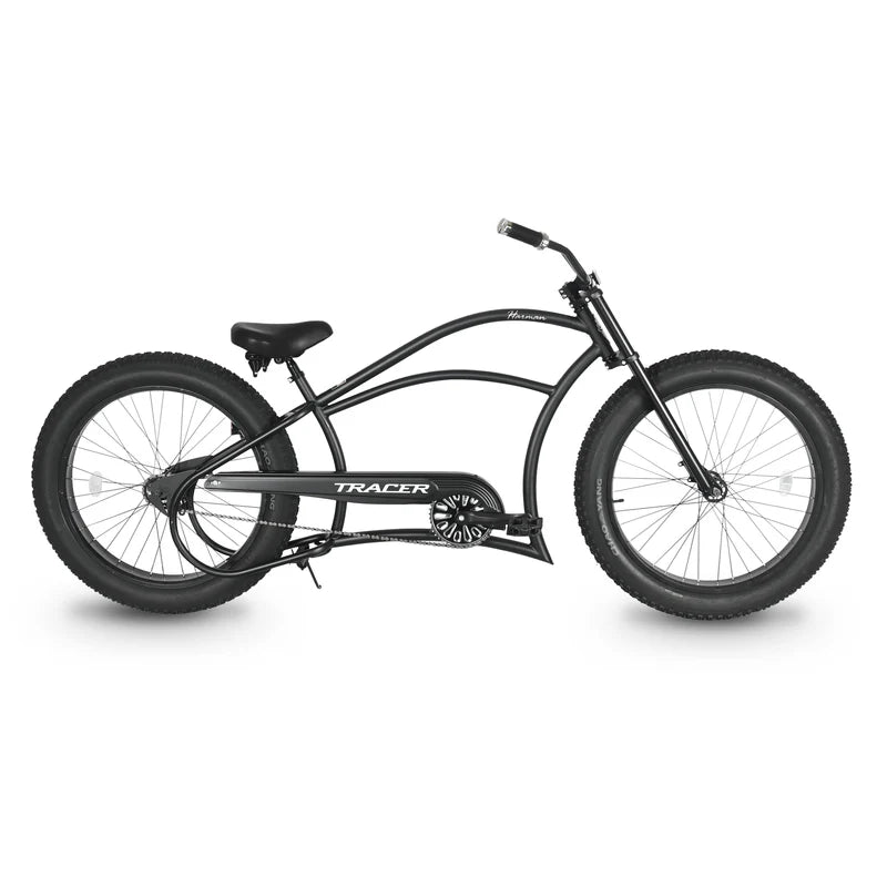 Tracer Bikes | Tracer Harman GT 26" Chopper Cruiser Bike – 26" Fat Tire Stretch Frame, Single Speed, Hi-Ten Steel, Black Matte & Black |  Chico USA, Inc. 