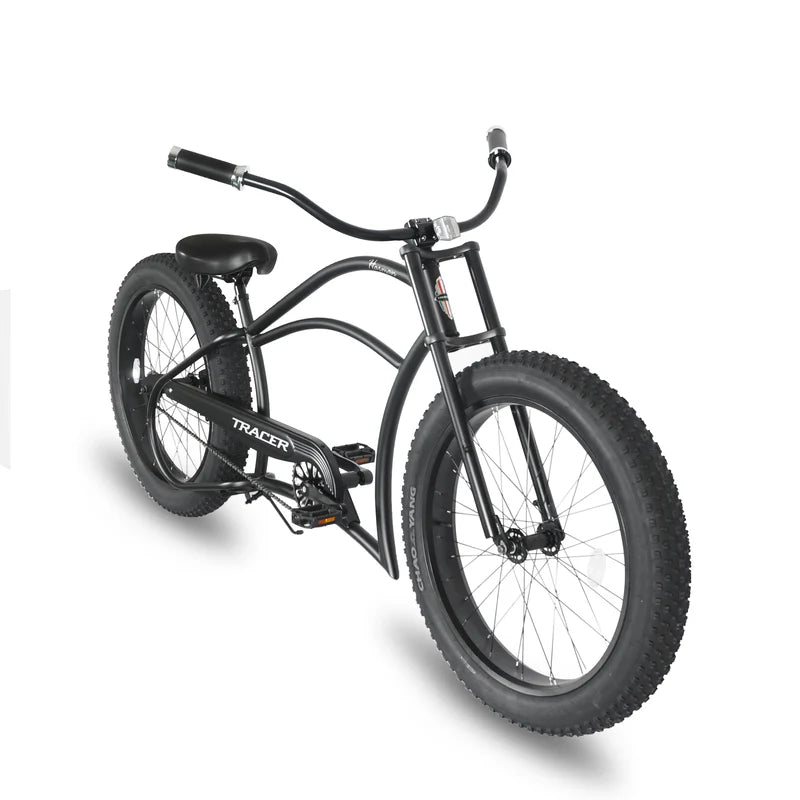 Tracer Bikes | Tracer Harman GT 26" Chopper Cruiser Bike – 26" Fat Tire Stretch Frame, Single Speed, Hi-Ten Steel, Black Matte & Black |  Chico USA, Inc. 