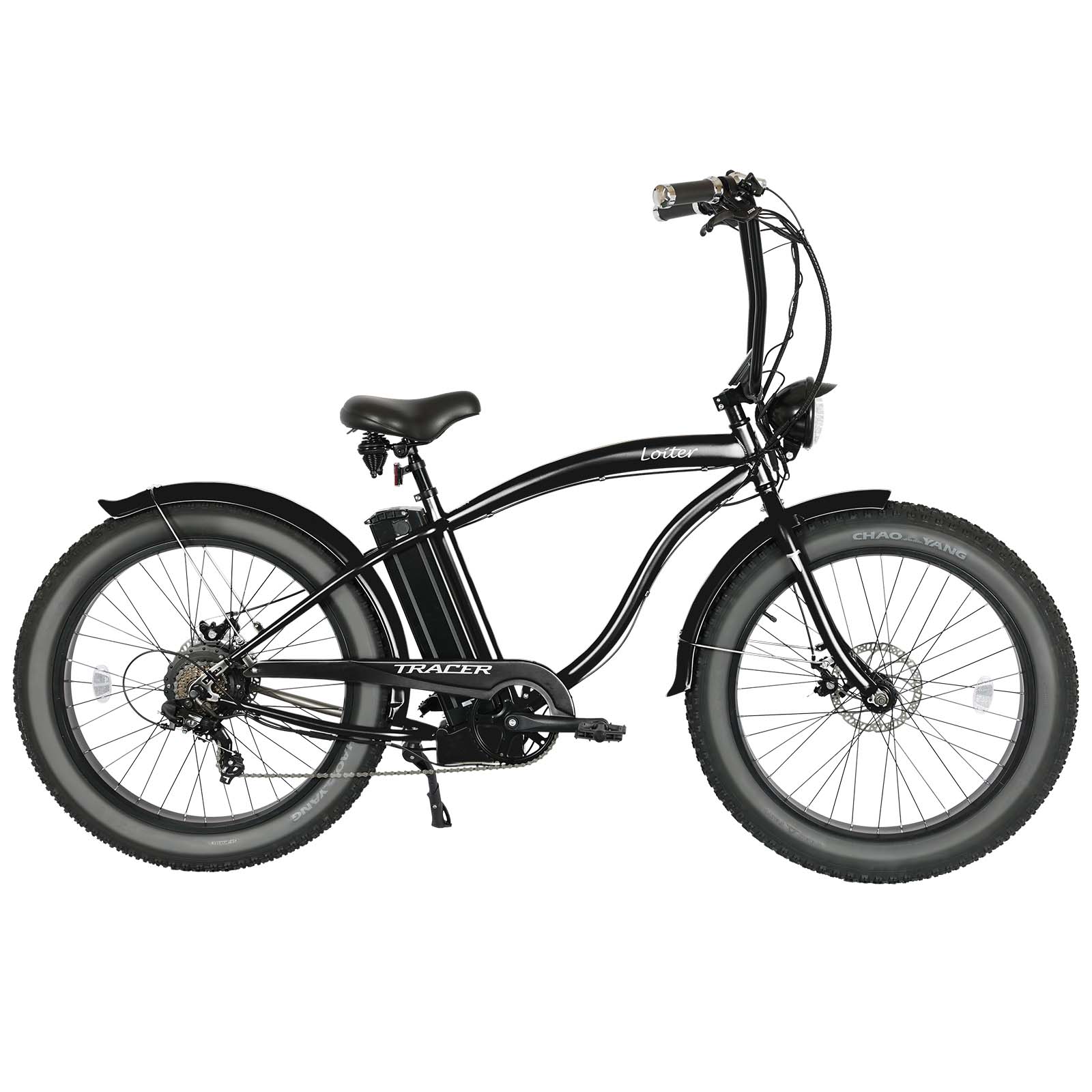 Tracer Loiter 26" Electric Cruiser Bike, 48V 800W, 7-Speed, Multiple Colors - Chico USA, Inc.