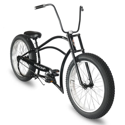 Tracer Bikes | Tracer Harman GT 26" Chopper Cruiser Bike – 26" Fat Tire Stretch Frame, Single Speed, Hi-Ten Steel, Black Matte & Black |  Chico USA, Inc. 