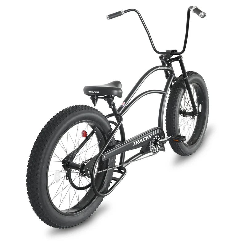 Tracer Bikes | Tracer Harman GT 26" Chopper Cruiser Bike – 26" Fat Tire Stretch Frame, Single Speed, Hi-Ten Steel, Black Matte & Black |  Chico USA, Inc. 