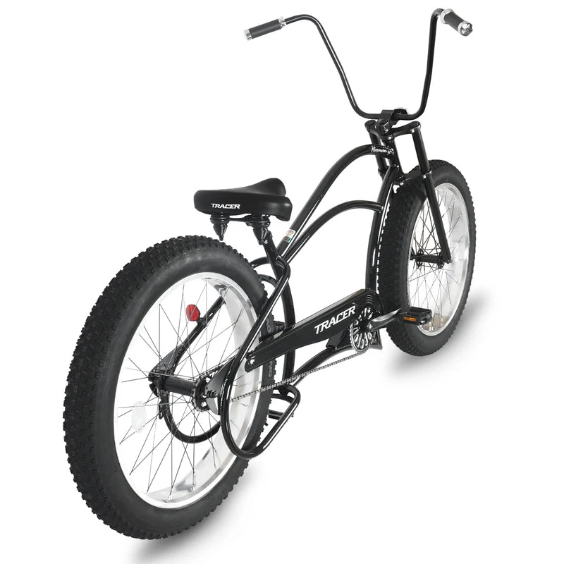Tracer Bikes | Tracer Harman GT 26" Chopper Cruiser Bike – 26" Fat Tire Stretch Frame, Single Speed, Hi-Ten Steel, Black Matte & Black |  Chico USA, Inc. 