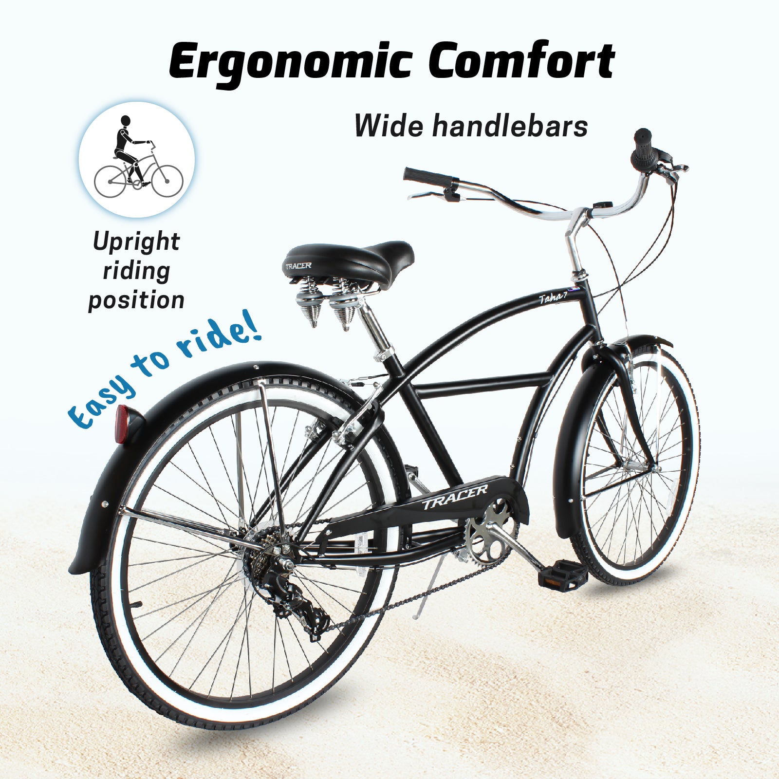 Tracer TAHA 26" Men's Beach Cruiser with Shimano 7-Speed, V-Brake, Alloy Rims - Chico USA, Inc.