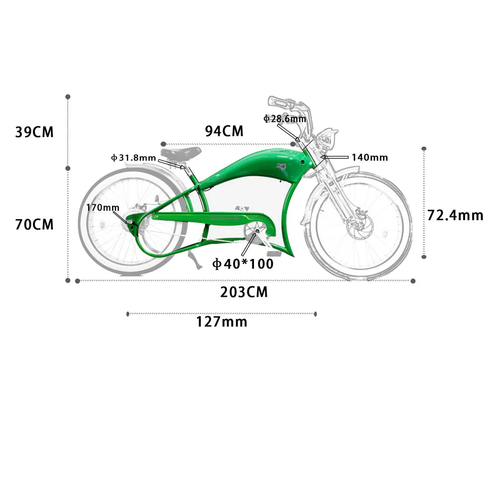 Tracer Bikes | Tracer FM-Twenty5 26" Stretch Cruiser Steel E-Bike Frame with Chain Guard for 26"x3.0, 4.0 Tires |  Chico USA, Inc. 
