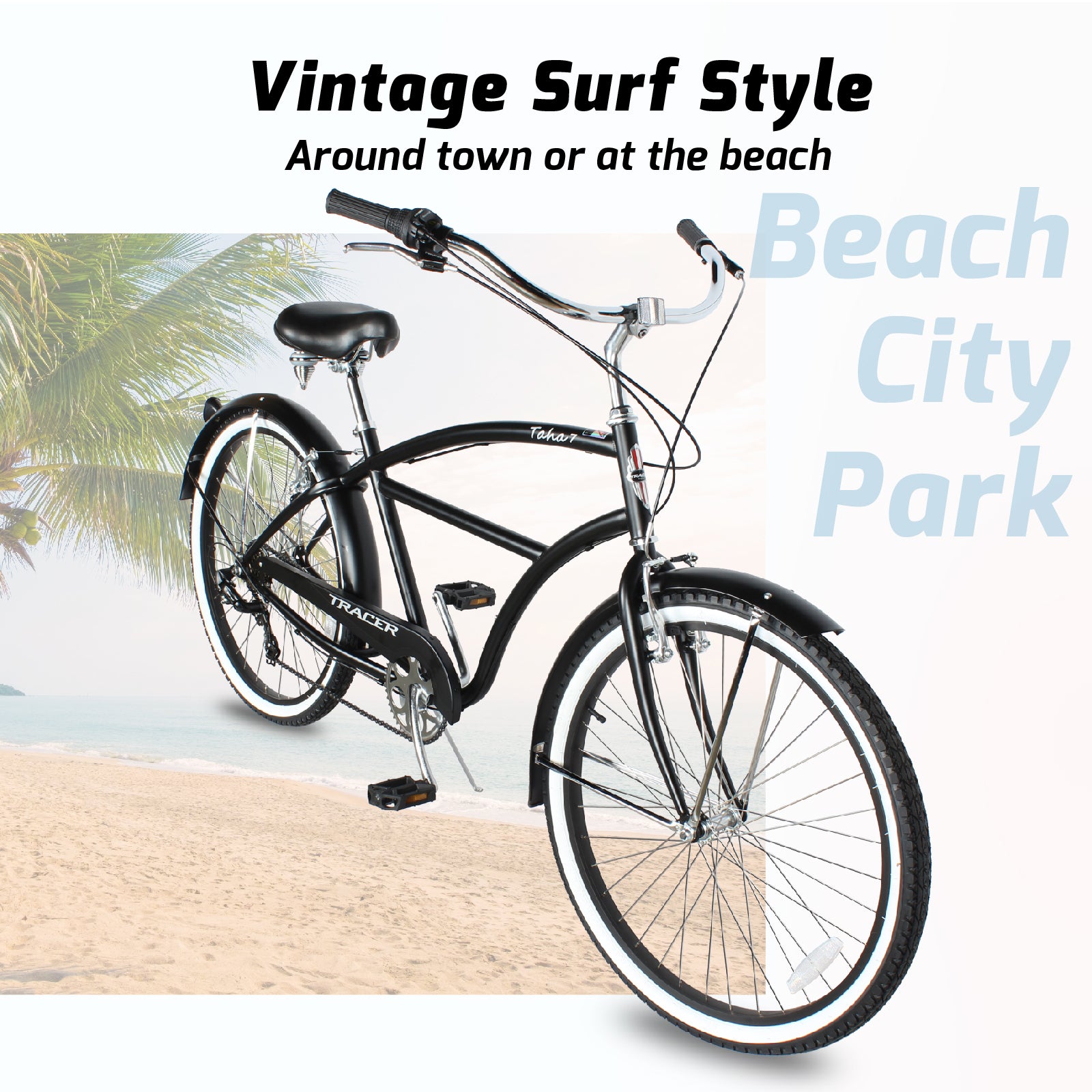 Tracer TAHA 26" Men's Beach Cruiser with Shimano 7-Speed, V-Brake, Alloy Rims - Chico USA, Inc.