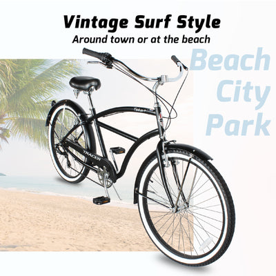 Tracer TAHA 26" Men's Beach Cruiser with Shimano 7-Speed, V-Brake, Alloy Rims - Chico USA, Inc.