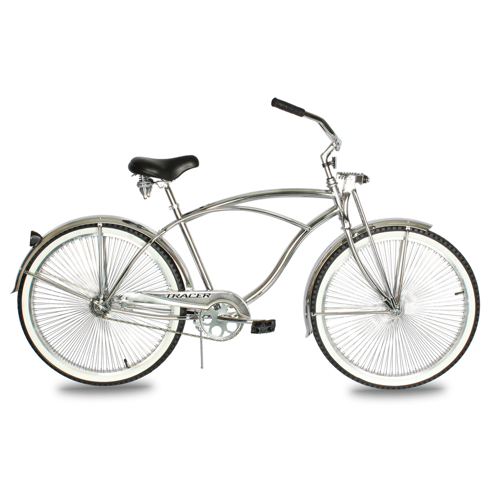 Tracer Bikes | Chrome Tracer Cheetah Vintage Stretch Cruiser Bike with Classic Springer Fork |  Chico USA, Inc. 