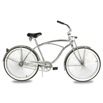 Tracer Bikes | Chrome Tracer Cheetah Vintage Stretch Cruiser Bike with Classic Springer Fork |  Chico USA, Inc. 