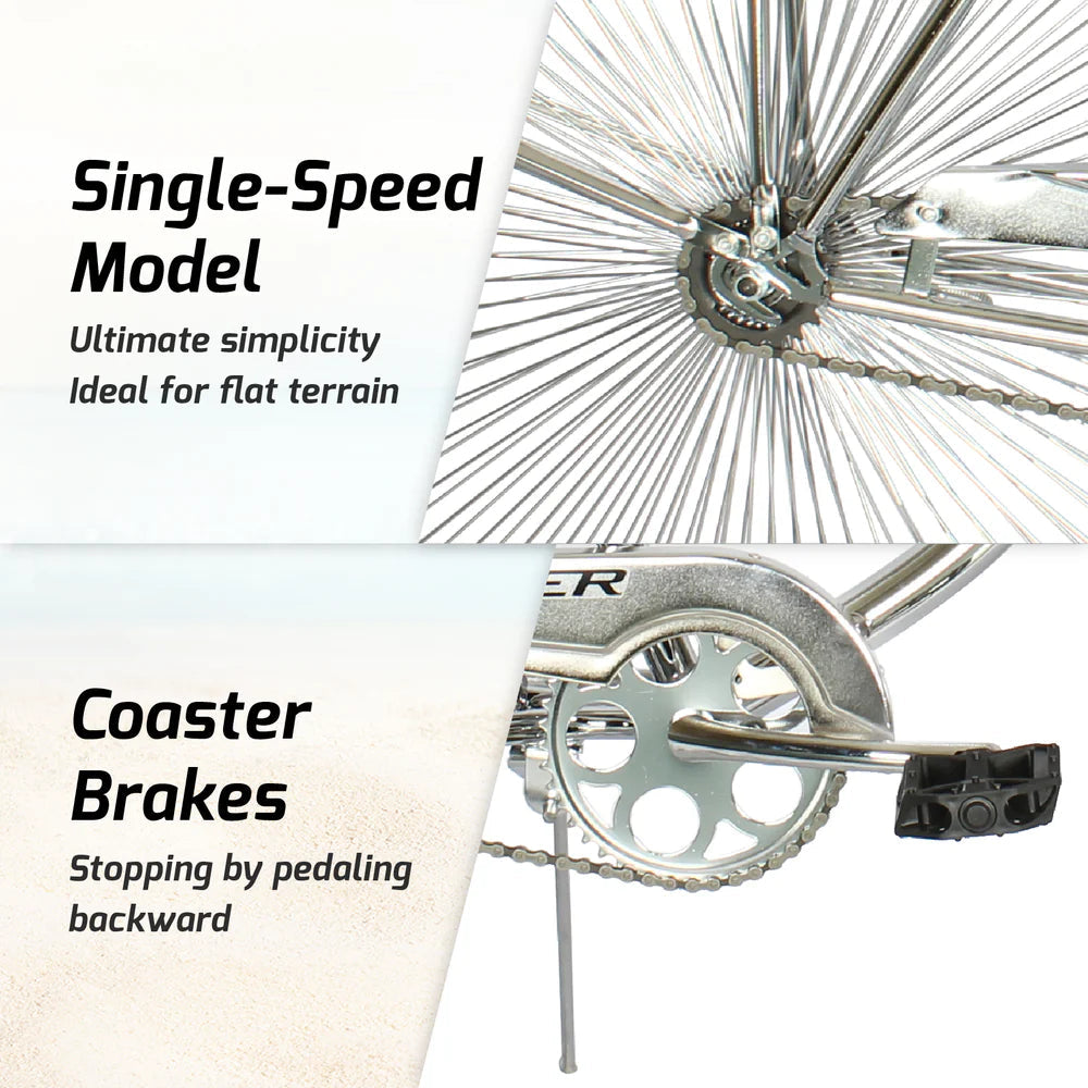 Tracer Bikes | Chrome Tracer Cheetah Vintage Stretch Cruiser Bike with Classic Springer Fork |  Chico USA, Inc. 