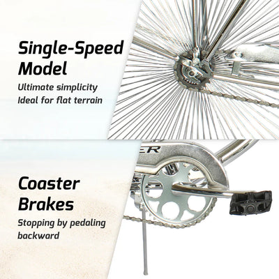 Tracer Bikes | Chrome Tracer Cheetah Vintage Stretch Cruiser Bike with Classic Springer Fork |  Chico USA, Inc. 