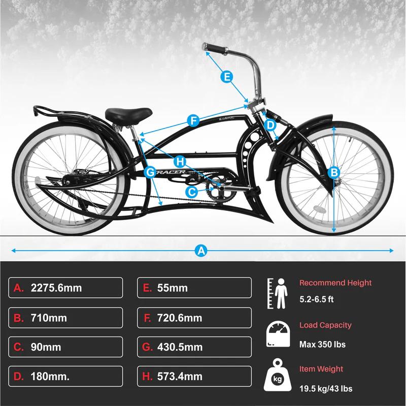 Tracer Bikes | Kraken Pro 26" Stretch Chopper Cruiser Bike Single Speed |  Chico USA, Inc. 