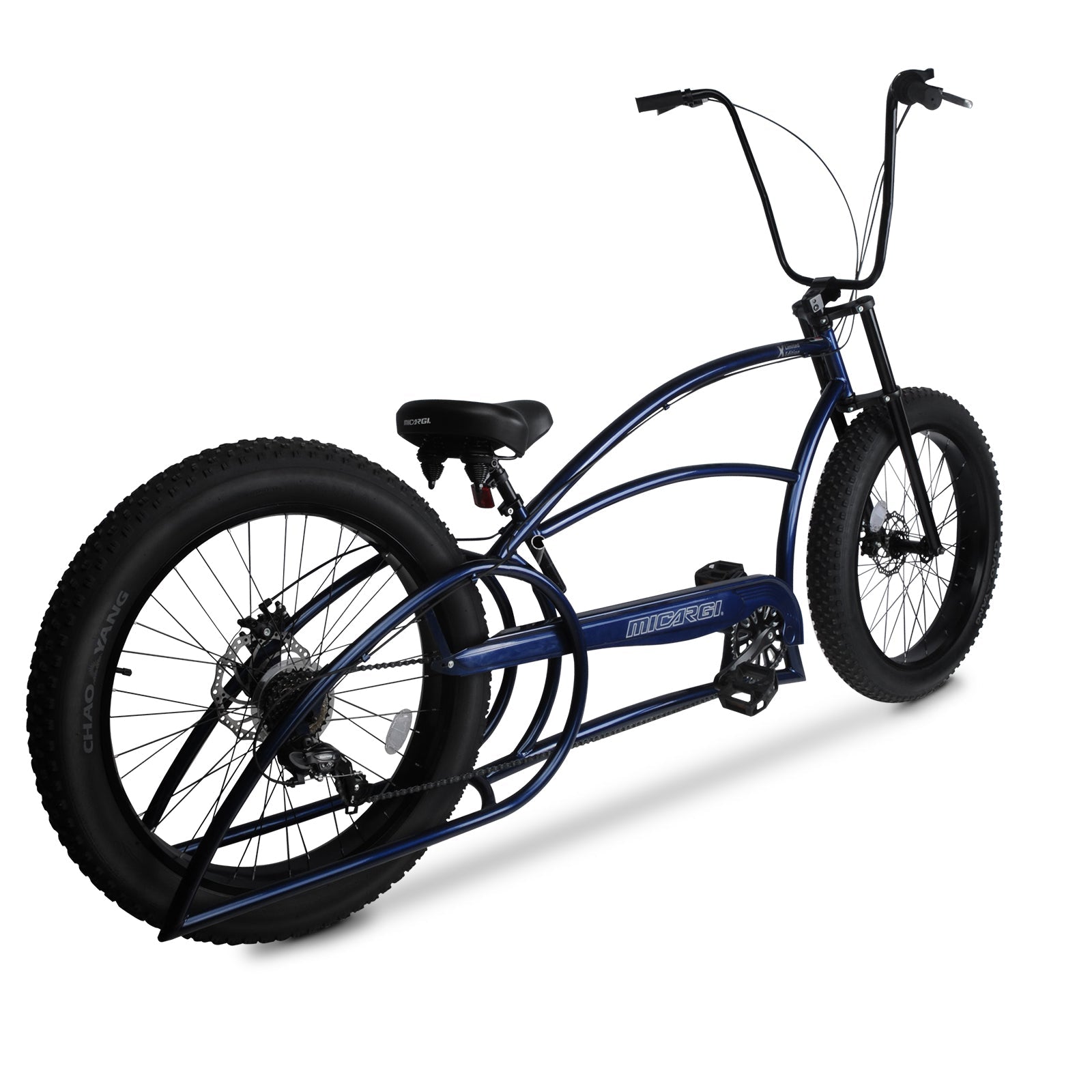 Tracer Bikes | Micargi Bombita XLE 7/GT7 Chopper Cruiser Bike, 26" Stretch Beach Cruiser, 7-Speed |  Chico USA, Inc. 