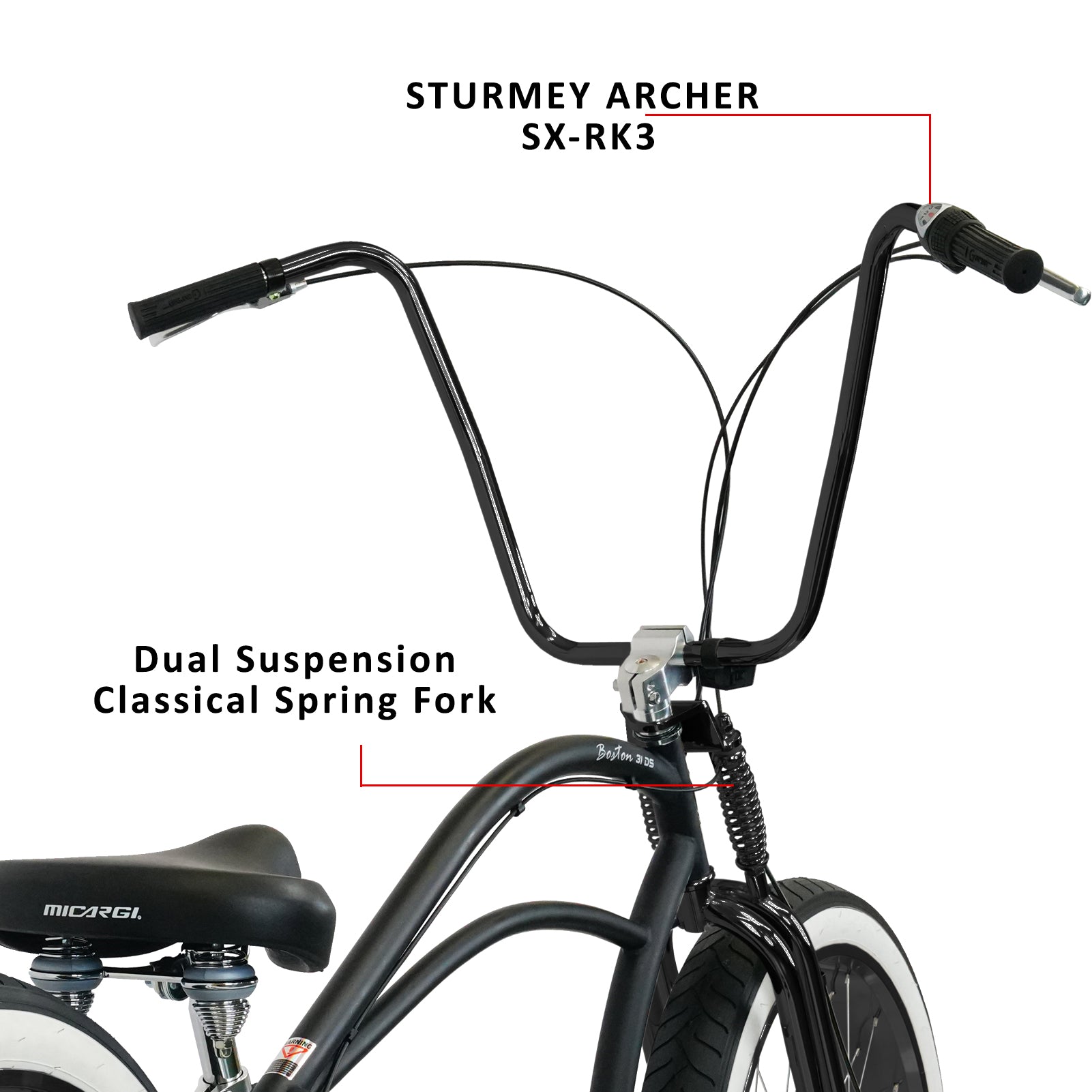 Tracer Bikes | Micargi Boston 3i DS Stretch Cruiser Bicycle, 26" Chopper Frame, 3-Speed Internal Hub |  Chico USA, Inc. 