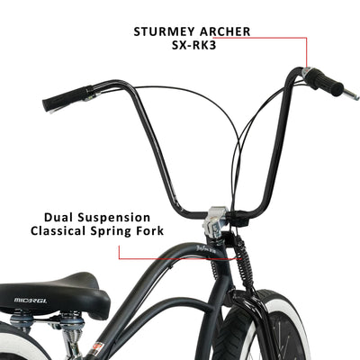 Tracer Bikes | Micargi Boston 3i DS Stretch Cruiser Bicycle, 26" Chopper Frame, 3-Speed Internal Hub |  Chico USA, Inc. 