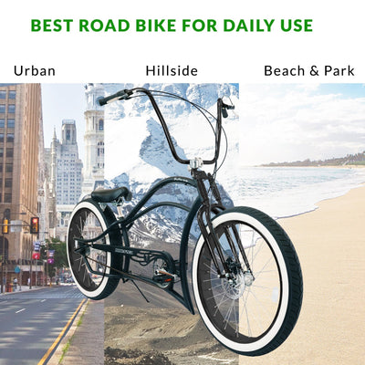 Tracer Bikes | Micargi Boston 3i DS Stretch Cruiser Bicycle, 26" Chopper Frame, 3-Speed Internal Hub |  Chico USA, Inc. 