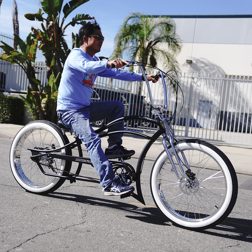 Tracer Bikes | Micargi Boston 3i DS Stretch Cruiser Bicycle, 26" Chopper Frame, 3-Speed Internal Hub |  Chico USA, Inc. 