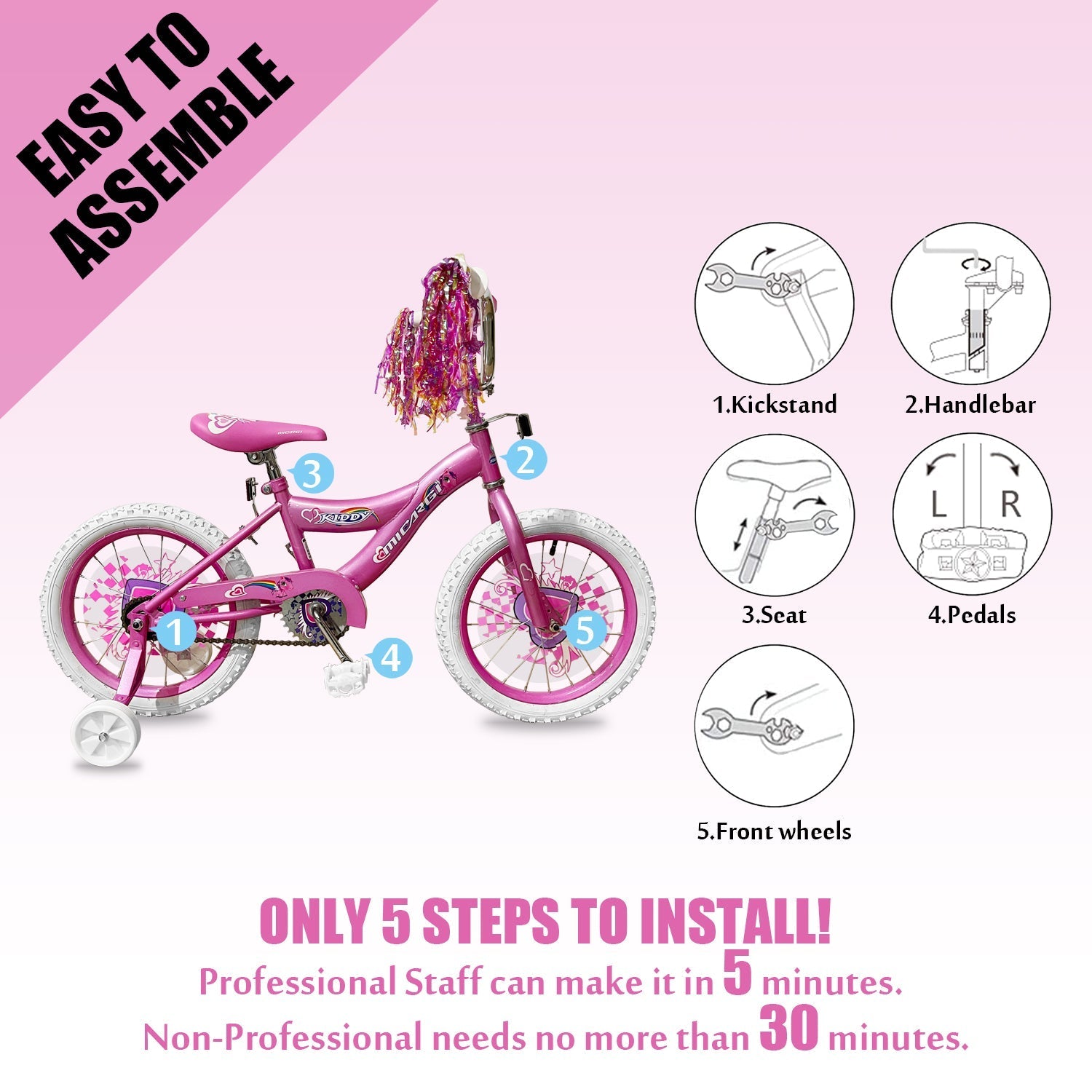 Tracer Bikes | Micargi Kiddy 16" Kids Bike, BMX S-Type Frame, Coaster Brake, with Training Wheels, Multiple Colors |  Chico USA, Inc. 