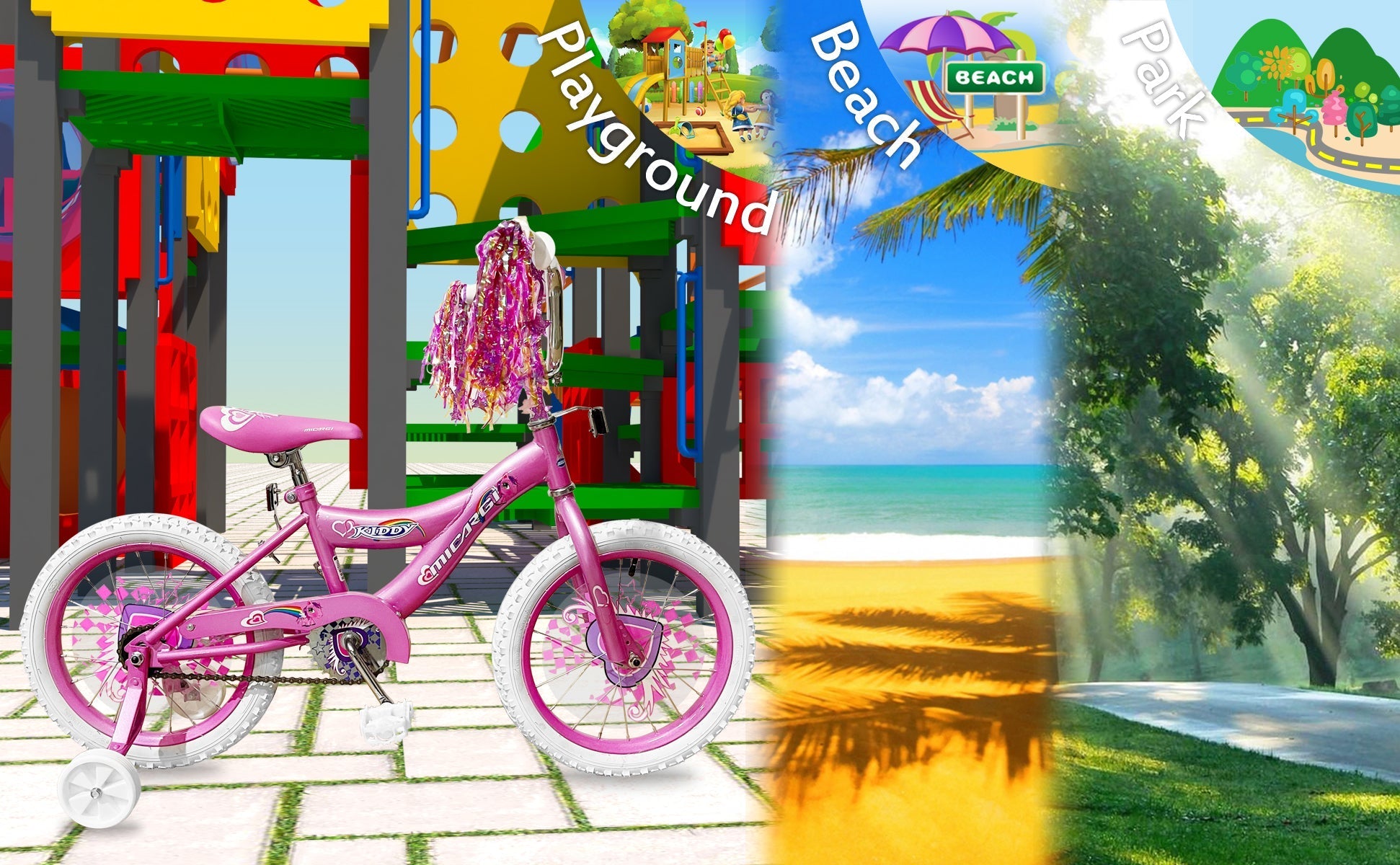 Tracer Bikes | Micargi Kiddy 16" Kids Bike, BMX S-Type Frame, Coaster Brake, with Training Wheels, Multiple Colors |  Chico USA, Inc. 
