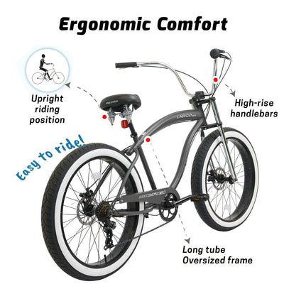 Tracer Bikes | Micargi Largo GT7 26" Beach Cruiser Bike, 7-Speed |  Chico USA, Inc. 