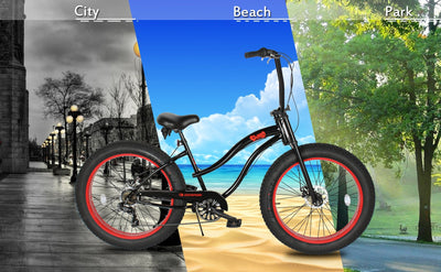 Tracer Bikes | Micargi Slugo SS 26" Beach Cruiser Bike with Shimano 7-Speed Disc Brakes and FAT Tires |  Chico USA, Inc. 