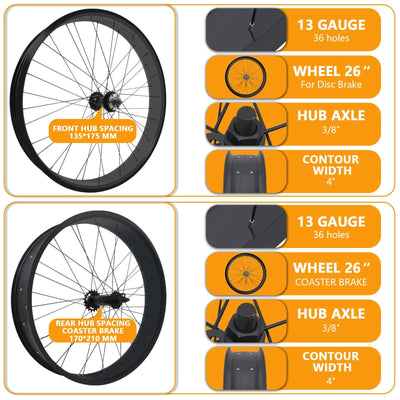 Tracer Bikes | Micargi WH-T952636C 26"x3" Alloy Fat Rims Wheel Set for 29"x4" Fat Tire, Single Speed |  Chico USA, Inc. 