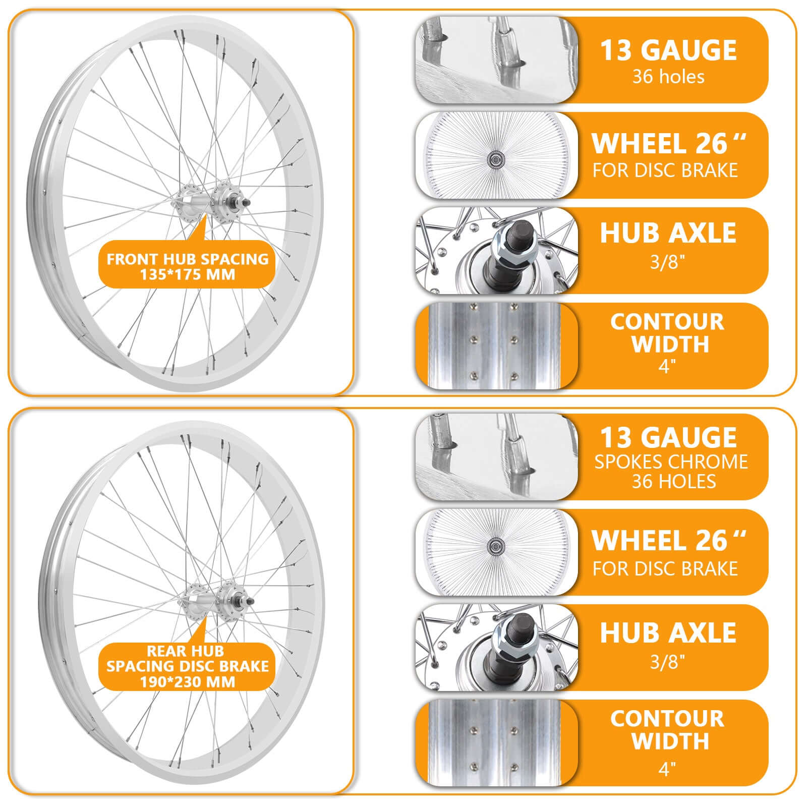 Tracer Bikes | Micargi WH-T952636D7 26"x3" Alloy Fat Rims Wheel Set for 26"x3.0, 4.0 Tire, 7-Speed |  Chico USA, Inc. 