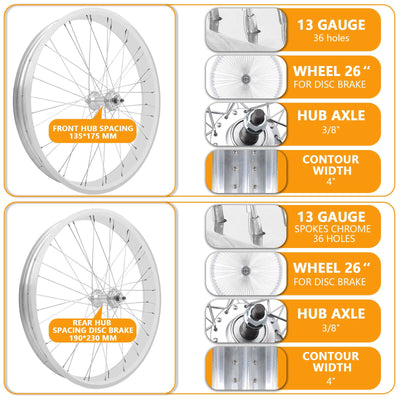 Tracer Bikes | Micargi WH-T952636D7 26"x3" Alloy Fat Rims Wheel Set for 26"x3.0, 4.0 Tire, 7-Speed |  Chico USA, Inc. 