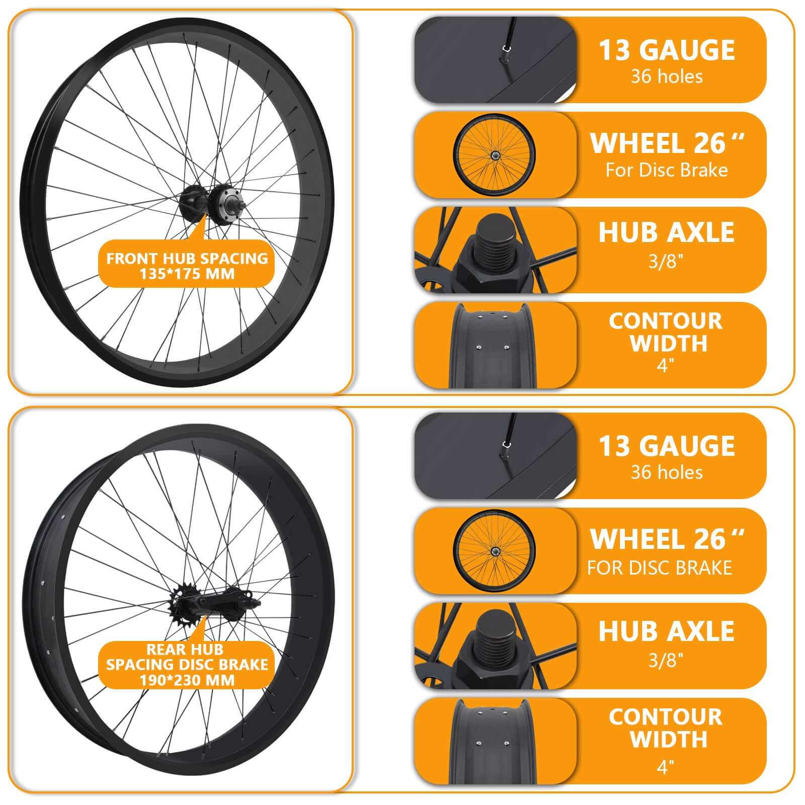 Tracer Bikes | Micargi WH-T952636D7 26"x3" Alloy Fat Rims Wheel Set for 26"x3.0, 4.0 Tire, 7-Speed |  Chico USA, Inc. 