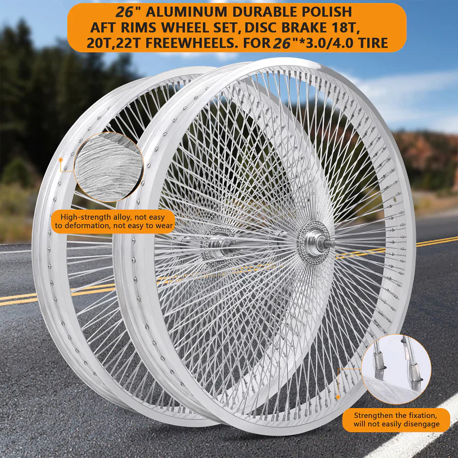 Tracer Bikes | Micargi WH-TR9526140 26"X4" Aluminum Polish Fat Rims Wheel Set with KT Coaster Brake or Disc Brake |  Chico USA, Inc. 