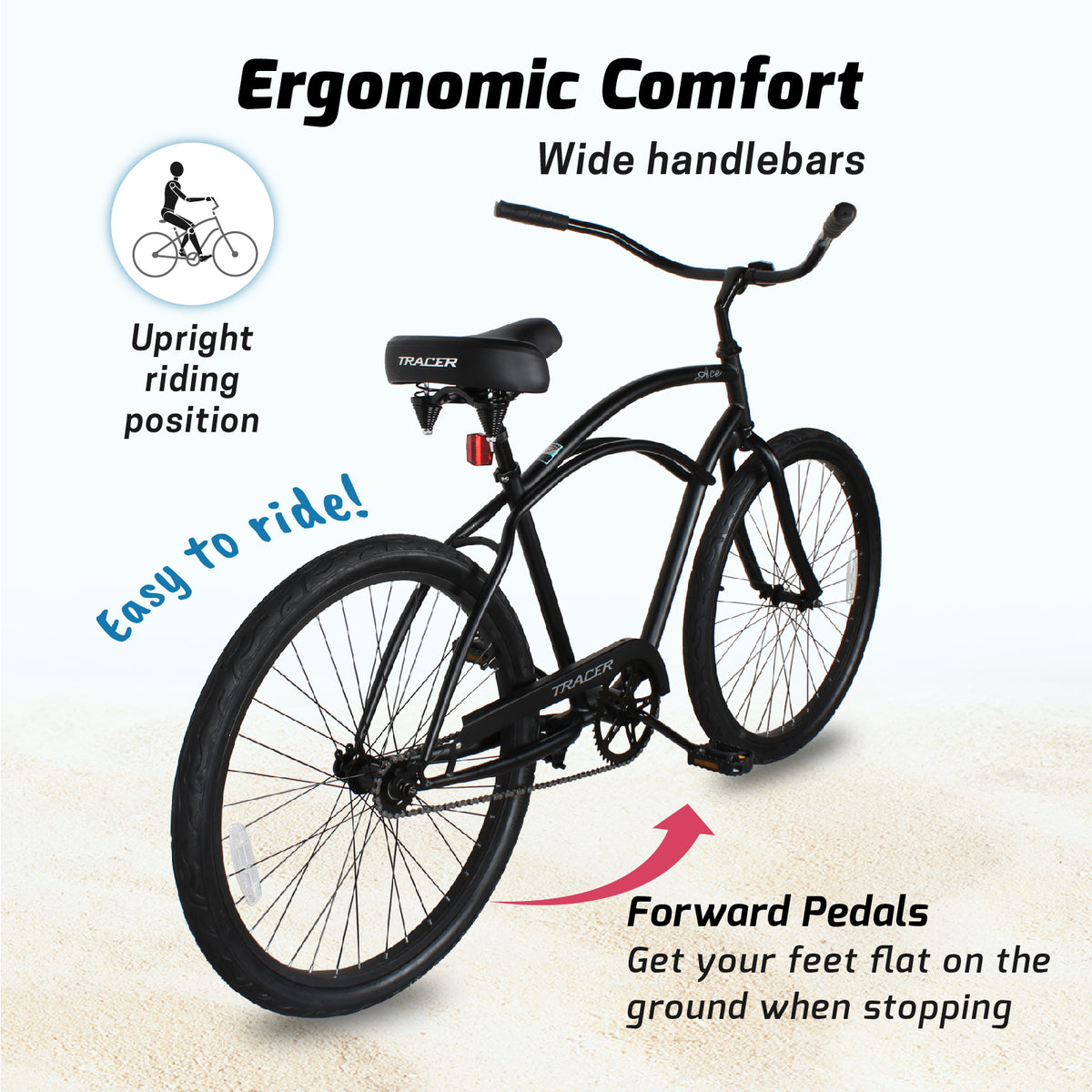 Tracer Bikes | Tracer ACE 26" Beach Cruiser Bike for Men, Single Speed, Hi-ten Steel Frame, Black, 26" Tires |  Chico USA, Inc. 