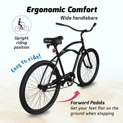 Tracer Bikes | Tracer ACE 26" Beach Cruiser Bike for Men, Single Speed, Hi-ten Steel Frame, Black, 26" Tires |  Chico USA, Inc. 